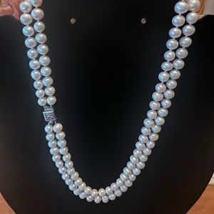 Genuine Beautiful AAA+++7-MM Natural White South Sea Pearl Set Necklace 18-19”